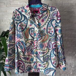 TALBOTS Multicolor Paisley Button Down Size Petite Large New with Tags